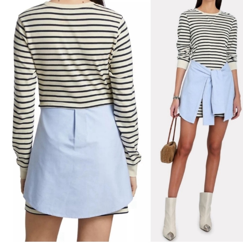 Veronica Beard Lazlo Mixed Media Striped Shirt Dress - Picture 9 of 9